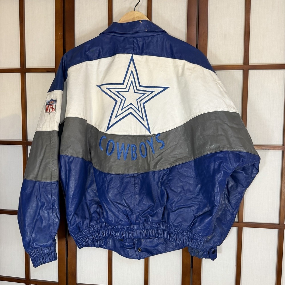 Vintage 90s NFL Dallas Cowboys Bomber Varsity Faux Leather Bomber Jacket Size L